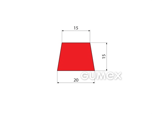 "Trapezförmiges" Gummiprofil, 15x20/15mm, 75°ShA, NR-SBR, -40°C/+80°C, rot, 